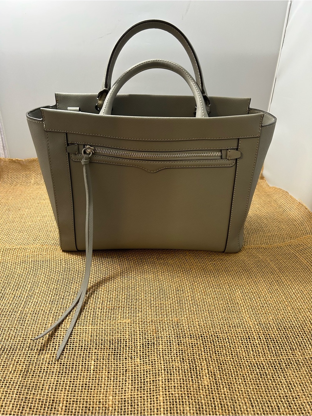 Rebecca Minkoff Saffiano Gray Purse Satchel Crossbody Strap Monroe Shoulder Bag